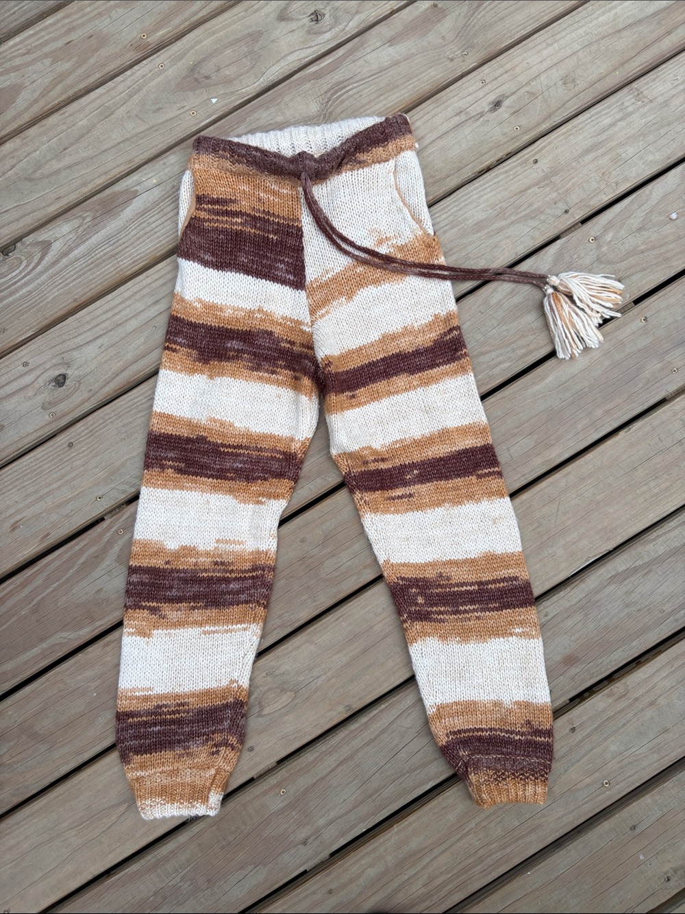 Moon River Cream Brown & Tan Striped Knit Pants
